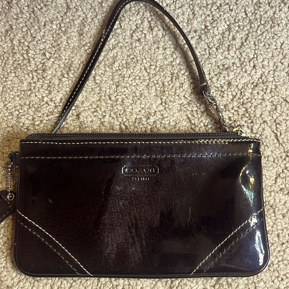 Used coach leather brown crossbody bag with wristlet wallet chocolate brown - Picture 10 of 10